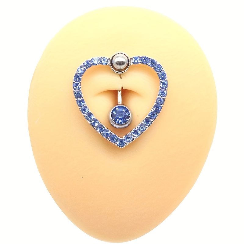 Hollow Out Love Heart Shape Belly Button Ring, Zircon Inlaid Navel Piercing
