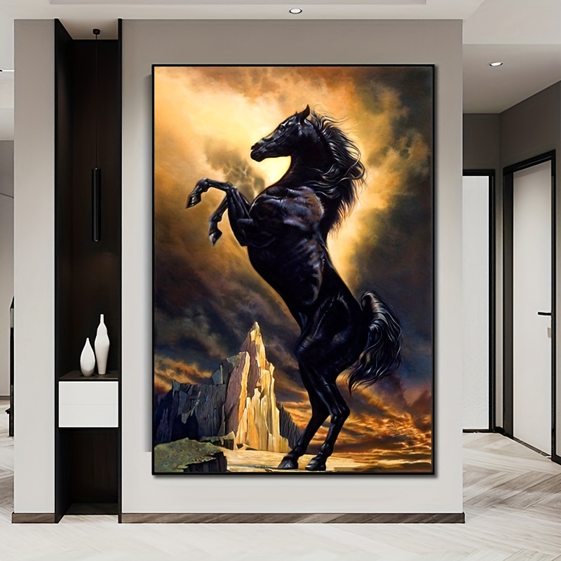Diy Diamond Painting Animal Black Horse Diamond Painting - Temu