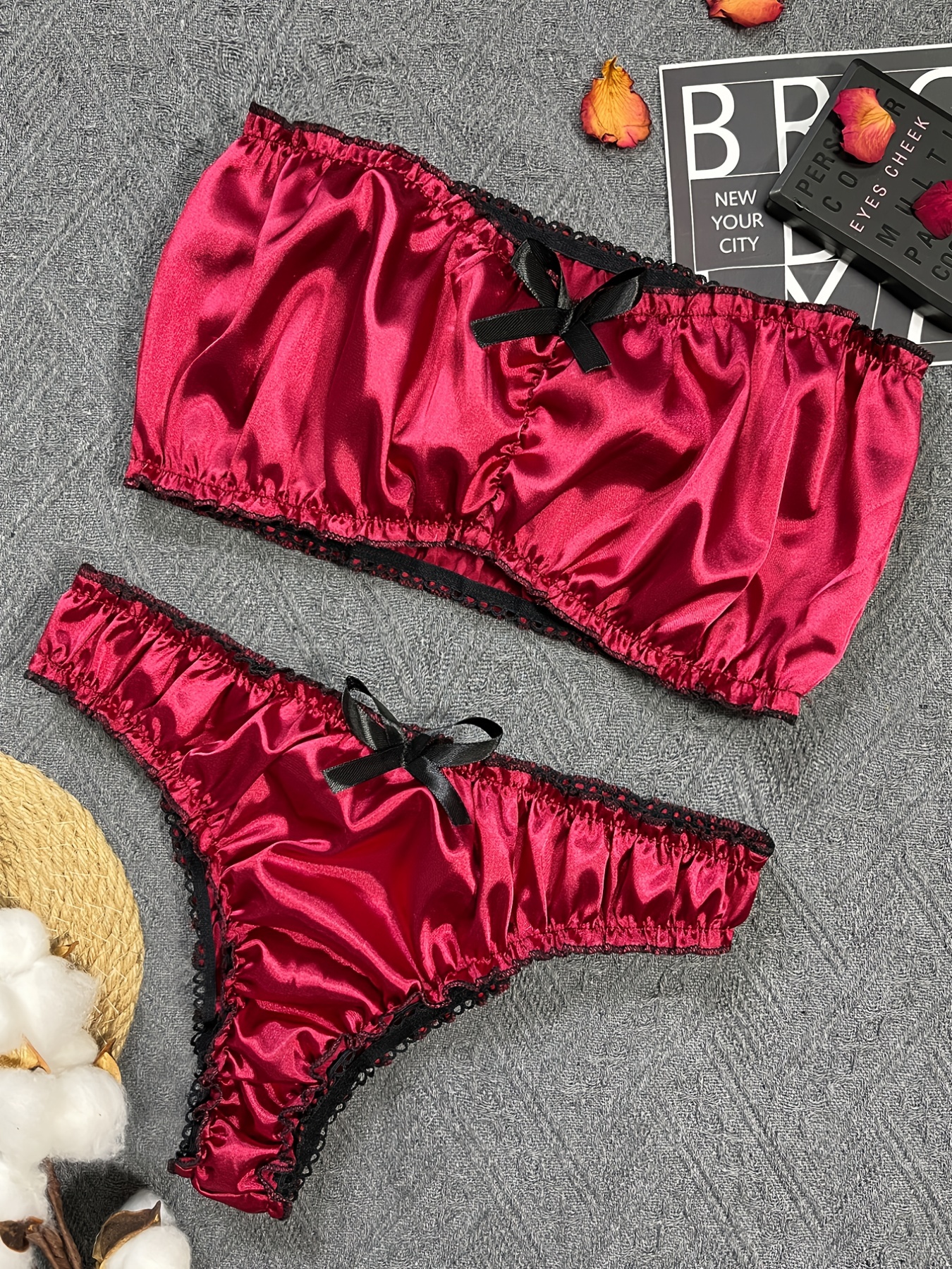 Seductive Bow Lingerie Set, Intimates Bra & Strappy Thong, Women's Sexy  Lingerie & Underwear