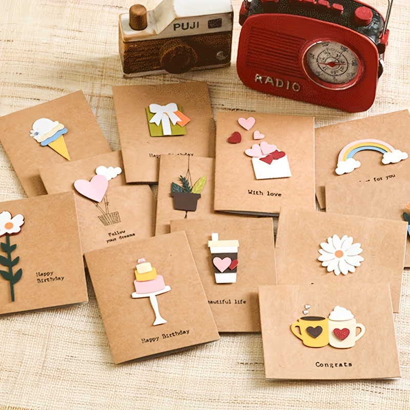 Image of Random 6pcs Literary Romantic 3d Retro Cowhide Blank With Envelope Greeting Card Thanksgiving Valentine's Day Thank You Small Card