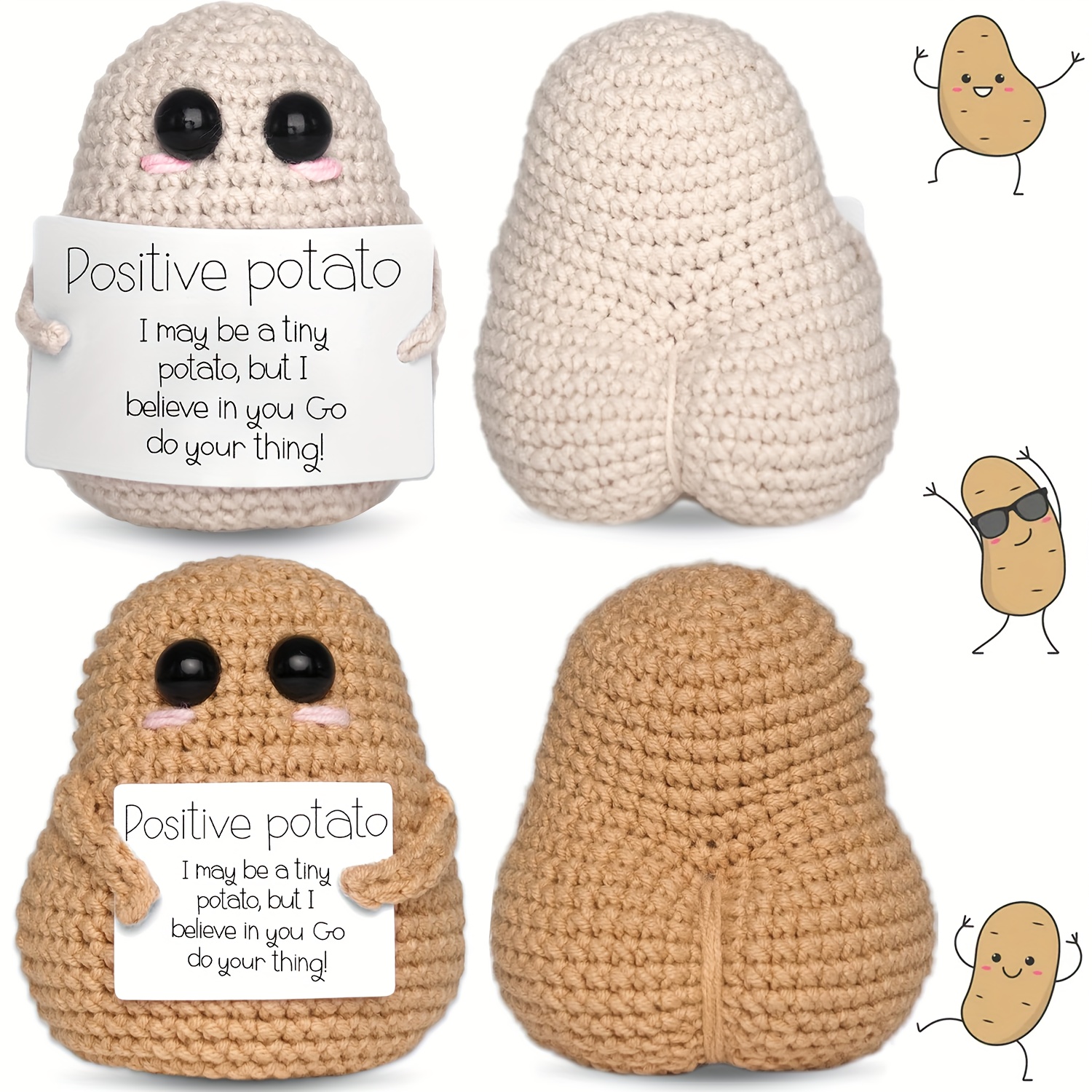 2 Pcs Funny Positive Potato Cute Wool Knitting Doll With Positive Card  Positivity Affirmation Cards Funny Knitted Potato Doll Xmas New Year Gift  Decoration Christmas Decorations Bundles 