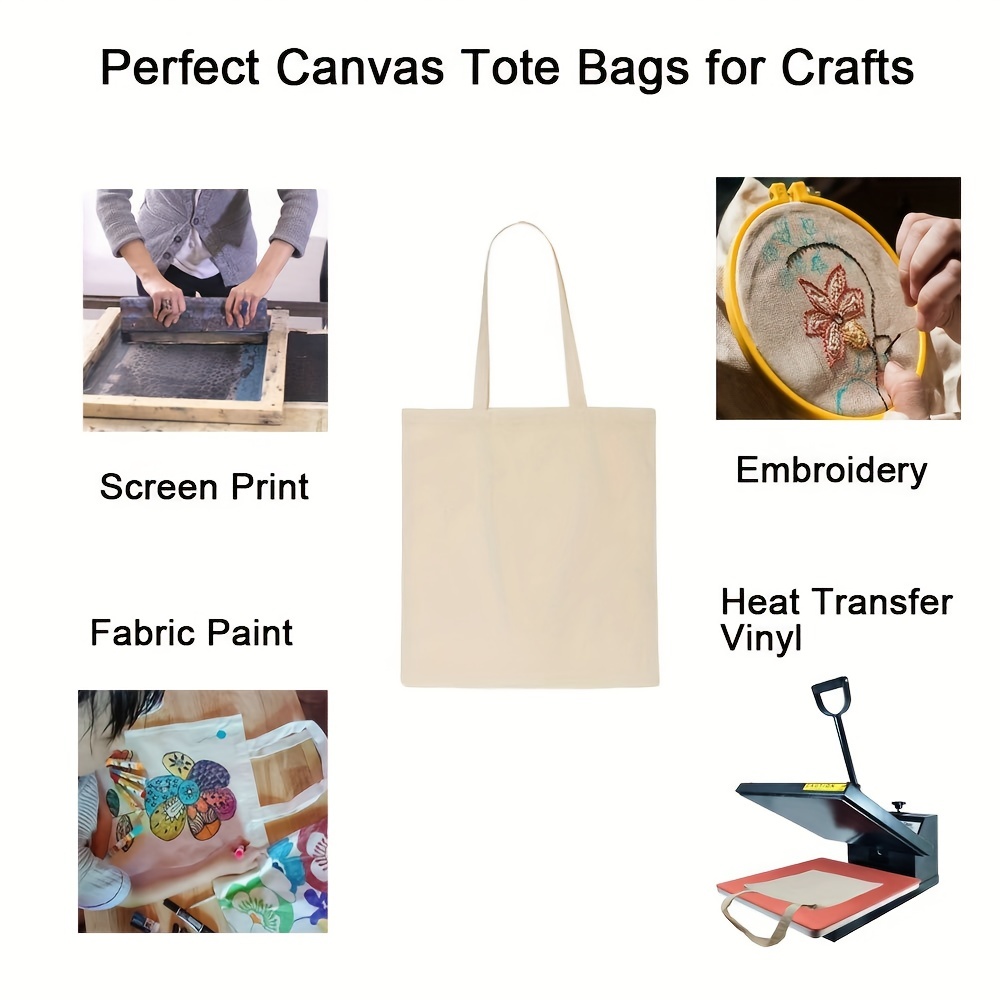 Tote Bag| Shopping Bags with Handle 6 Pockets| Blank Canvas Tote Bags for  DIY Promotion Branding Gift| Cloth Bags Reusable Grocery Bags| Natural