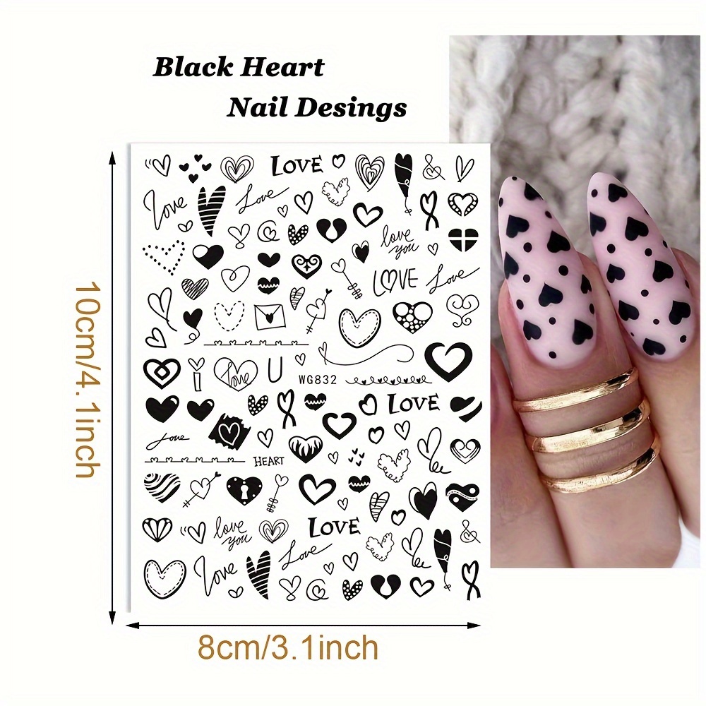 Heart Design Nail Art Stickers Women 3d Self Adhesive Heart - Temu