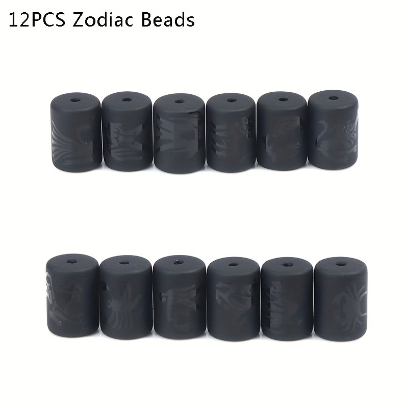 

12pcs Zodiac Matte Black Onyx Constellation Cylinder Charms Beads For Jewelry Making Diy Special Bracelet Necklace Other Beaded Decors Handmade Craft Supplies