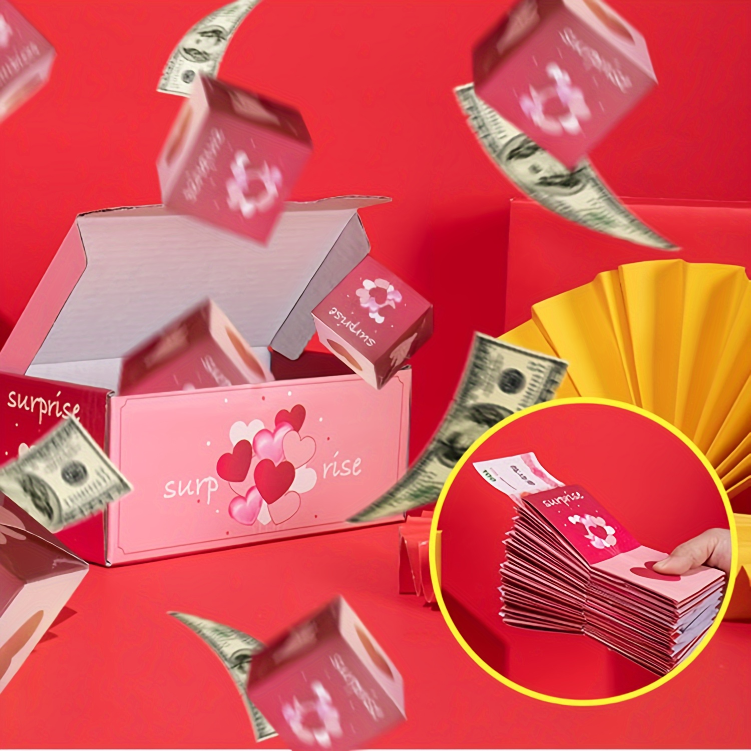 Surprise Gift Box Explosion for Money,Exploding Surprise Box Gift BoxUnique  Folding Bouncing Red Envelope Gift Box with 10 Bouncing Boxes,Cash
