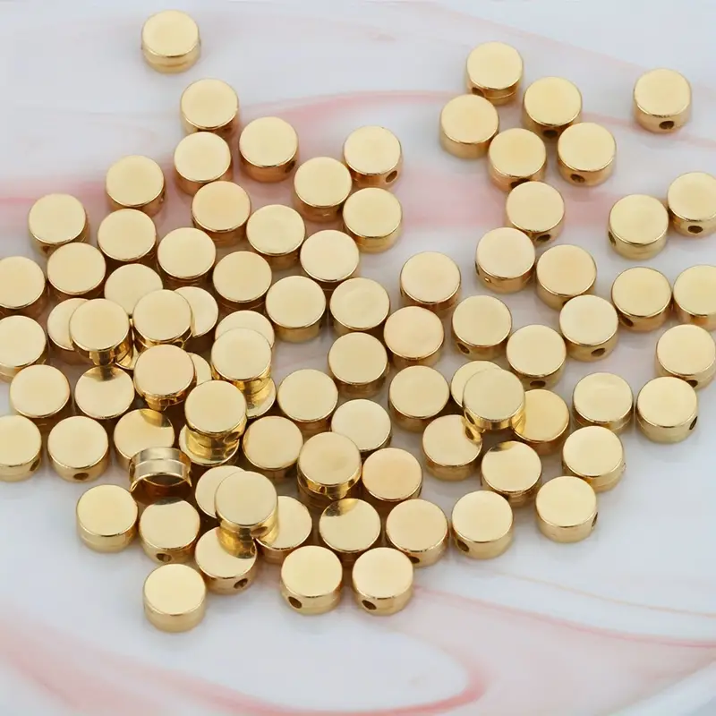 Golden Color Flat Round Ccb Beads Diy Loose Plastic Beads - Temu