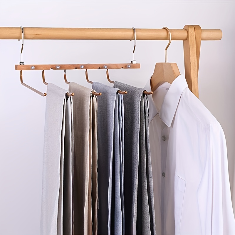 5 in 1 Folding Pants Hanger Solid Wood And Metal Pants Clip
