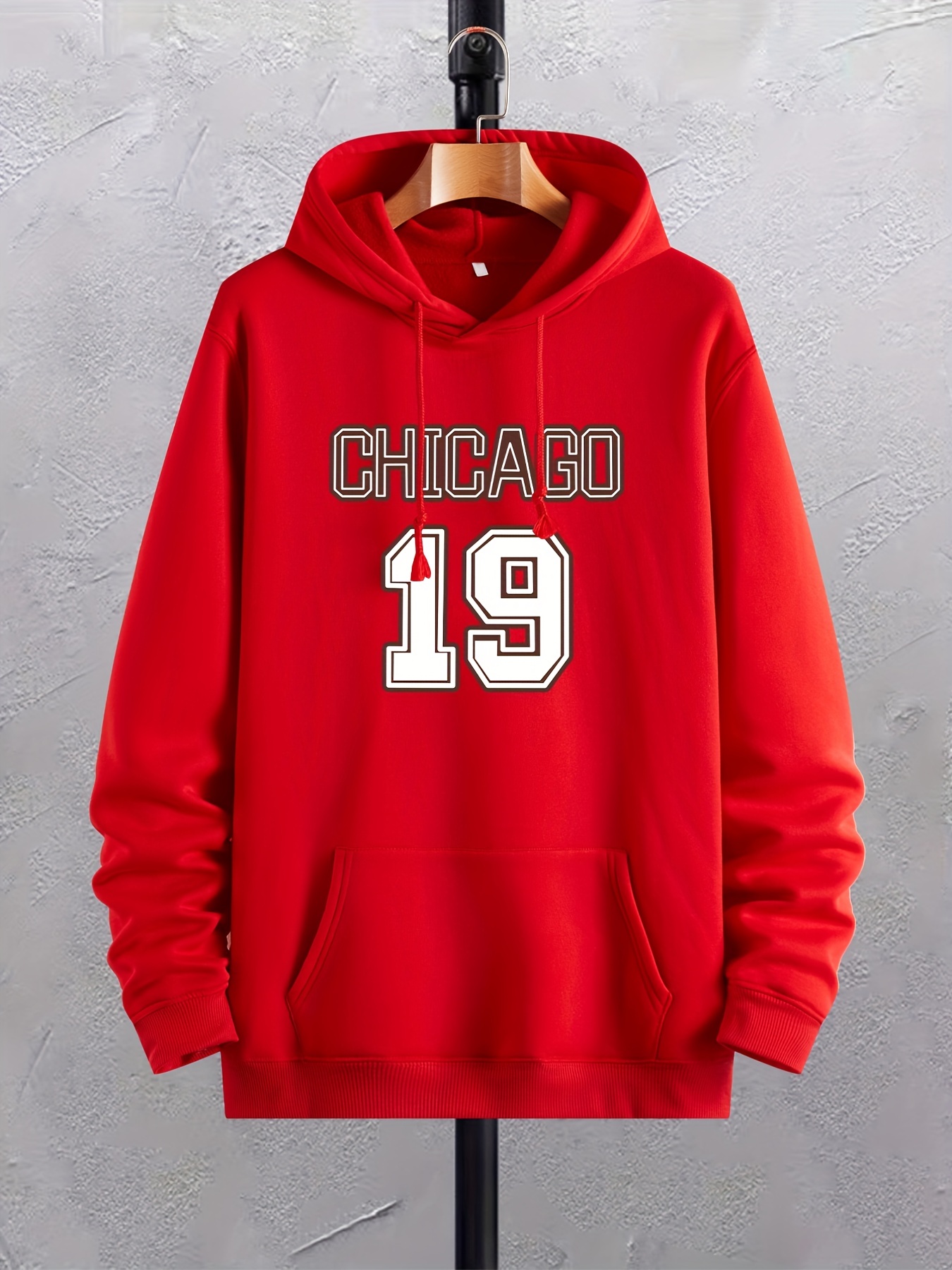 mens chicago 19 print fleece hoodie comfy stretch drawstring trendy hooded pullover