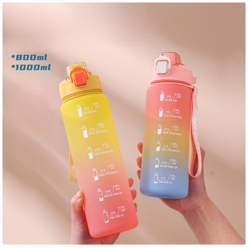 1pc Transparent Pink Letter Graphic Water Bottle, Plastic Heat Resistant  Sports Bottle For Outdoor