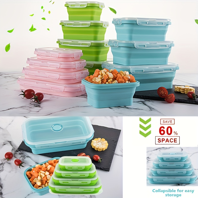 Silicone Folding Lunch Box with Lid Foldable Fruit Salad Bowl Food Storage Containers  Container Lunch Box Kitchen Tool