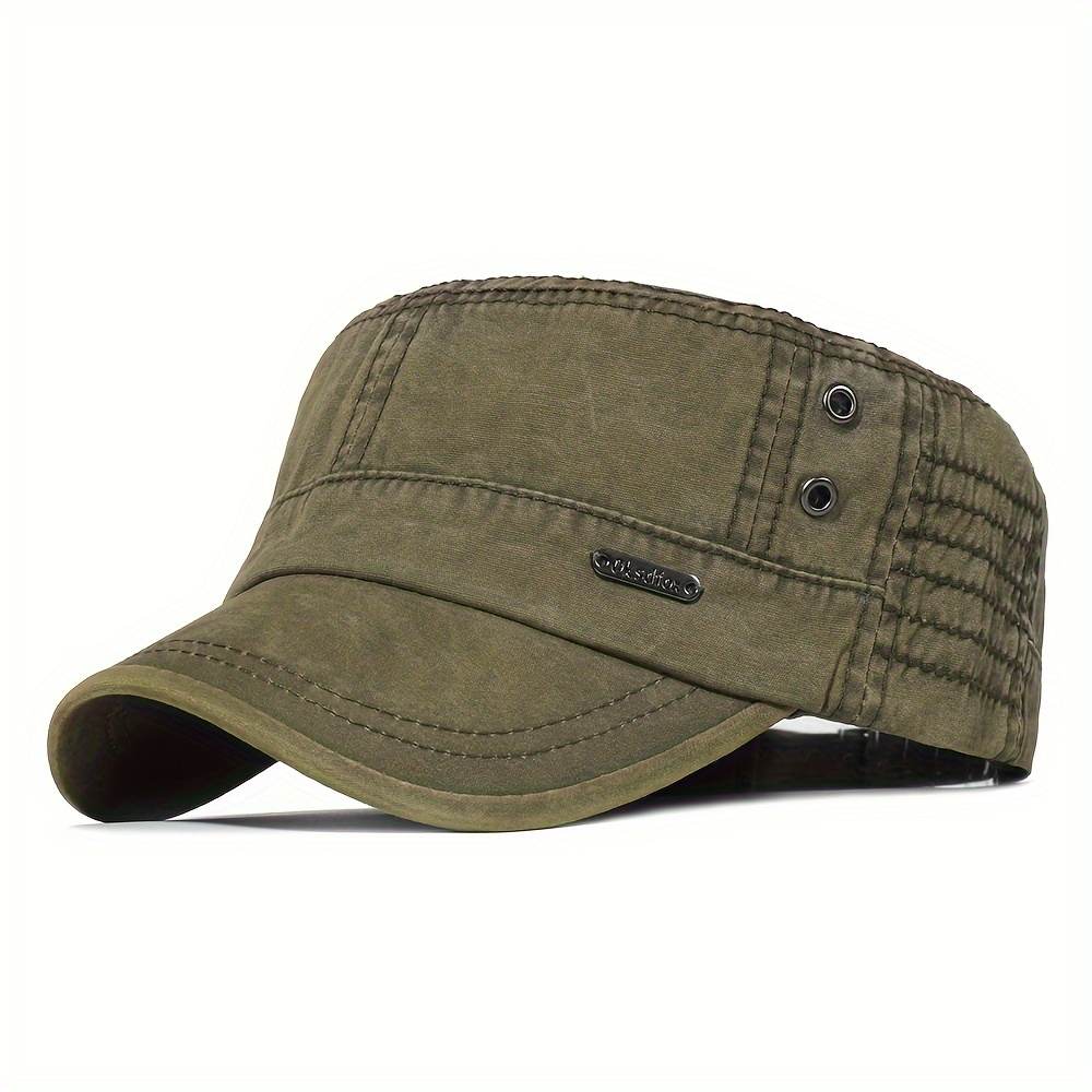

1pc Vintage Flat Top Military Cap For Men And Women - Unique Washed Cotton Cadet Army Hat Design