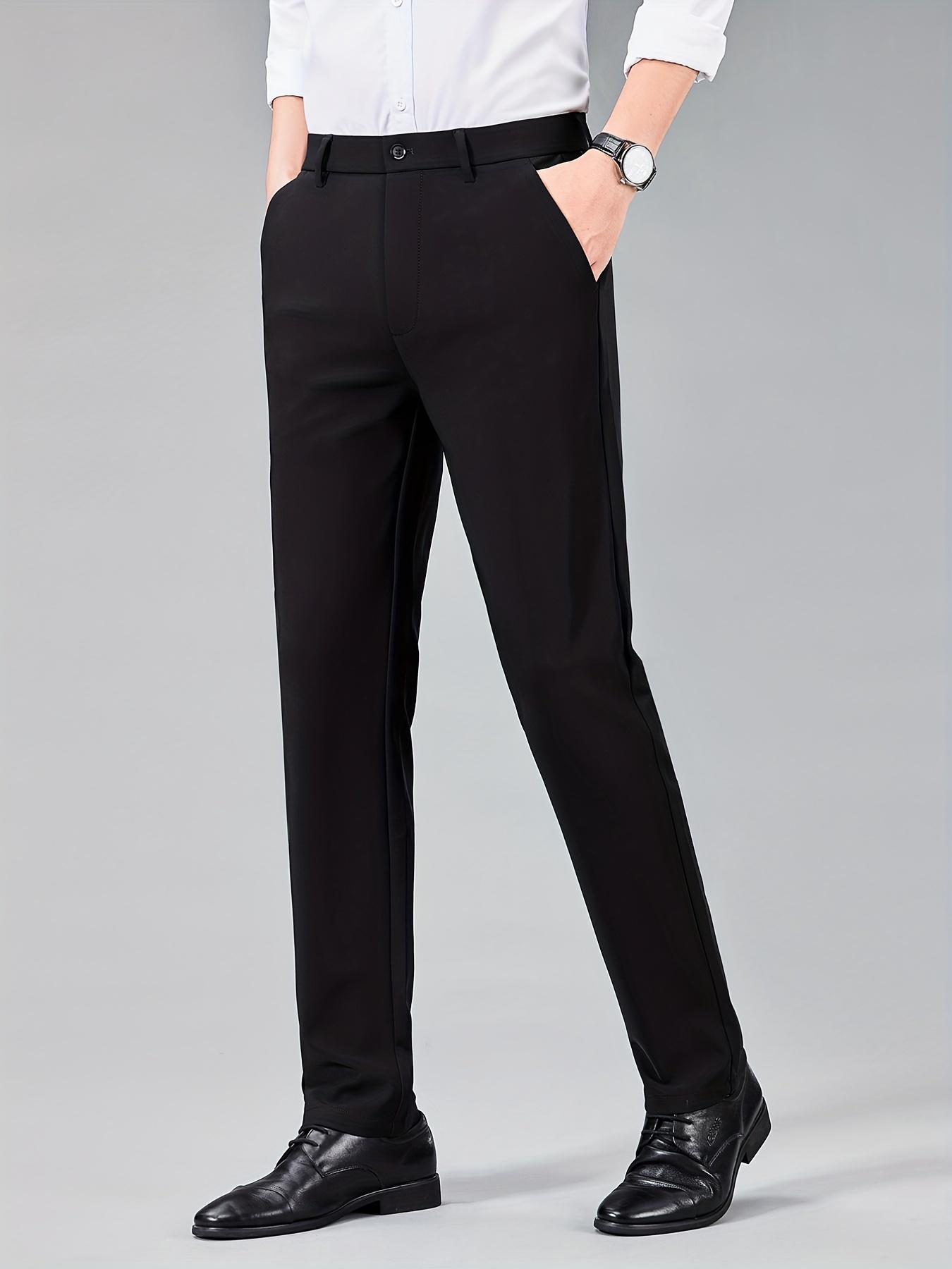 Men's British Style Business Trousers Formal Belt Design High