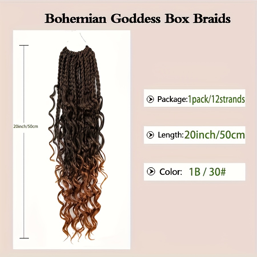 Goddess Bohemian Box braids hair Synthetic Crochet Braid 20inch