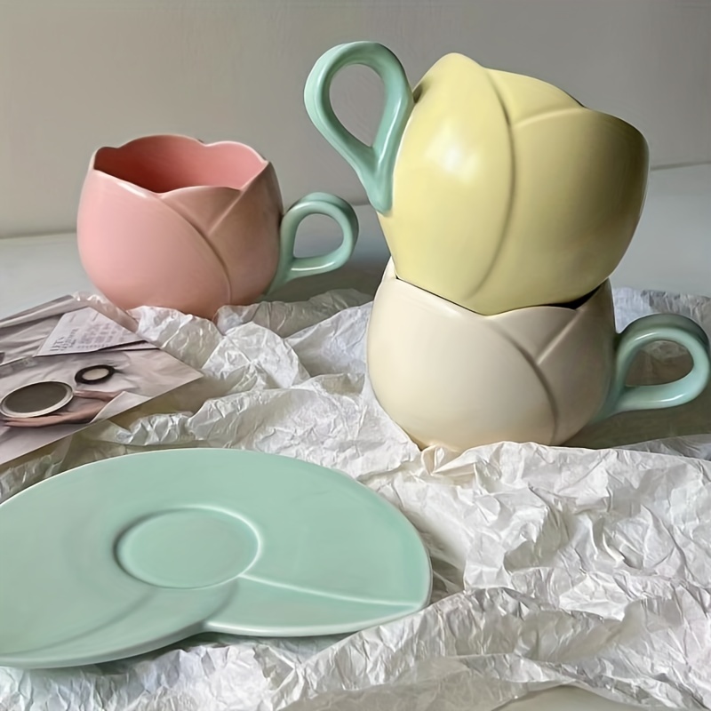 Tasse de café en céramique et soucoupe Ensemble tasses de thé à fleurs de  luxe avec or en relief luxueux exquis
