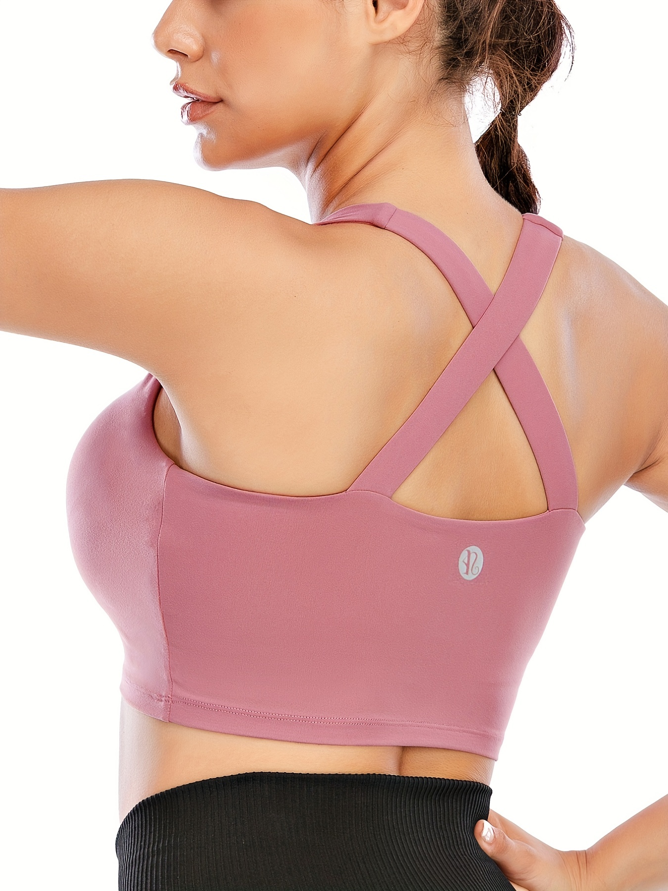 Women Longline Sports Bra Workout Top Yoga Bras High Impact Padded Support  Gym Fitness Running Crop Tank Tops New Light Pink Sport Bra X-Large 