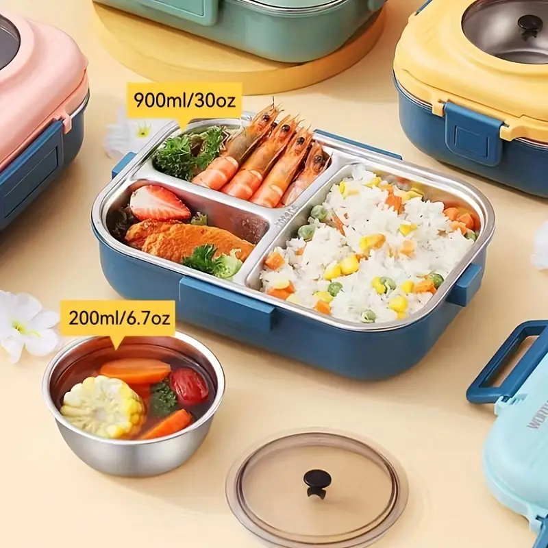 Stackable Bento Lunch Box For Kids & Adults - Bpa-free Stainless Steel Food  Containers W/ 3 Compartments & Reusable Sauce Bowl, Fork & Spoon - Temu  Germany