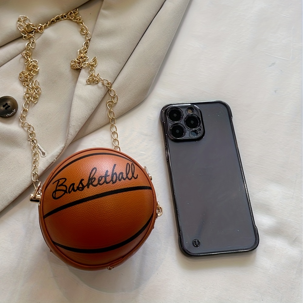 Trendy Basketball Shaped Ball Bag, Zipper Crossbody Chain Bag