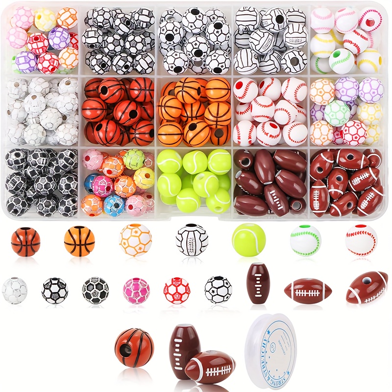 1 Box/200pcs Sports Ball Beads For DIY Jewelry, Acrylic Small Baseball  Basketball Football Volleyball Beads, Bracelet Keychain Necklace  Handcrafted Sp