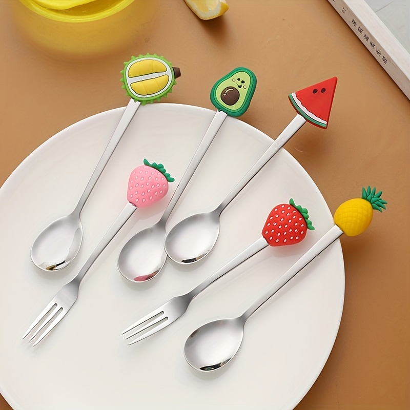 2pcs Baby Kids Cutlery Set Spoon Fork Cute Easy Grip Stainless