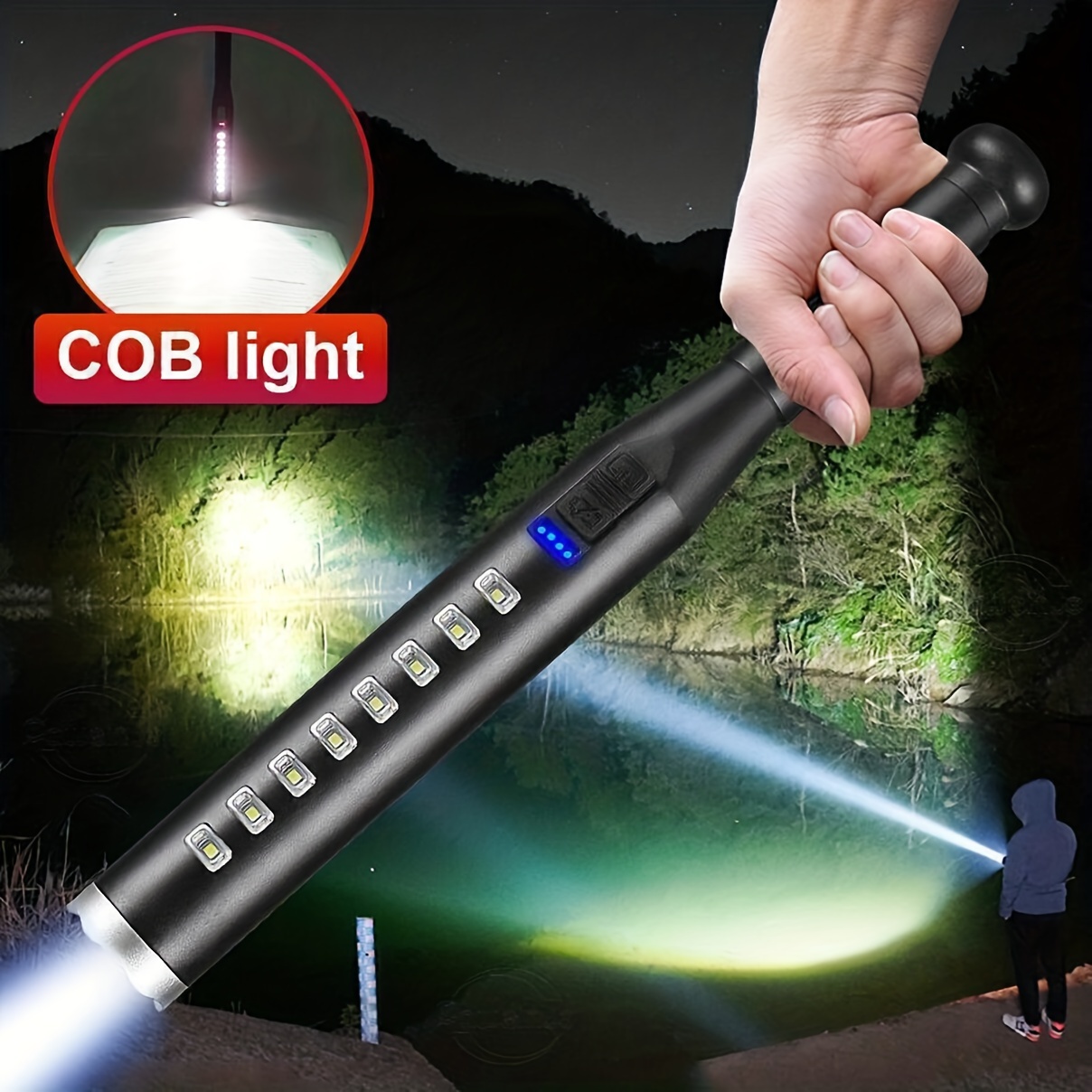 

1pc Self-defense Flood & Security Lights Led Flashlight With Baton Torch Adjustable Ipx6 Waterproof Flare Flashlight With Usb Charge, Outdoor Lighting
