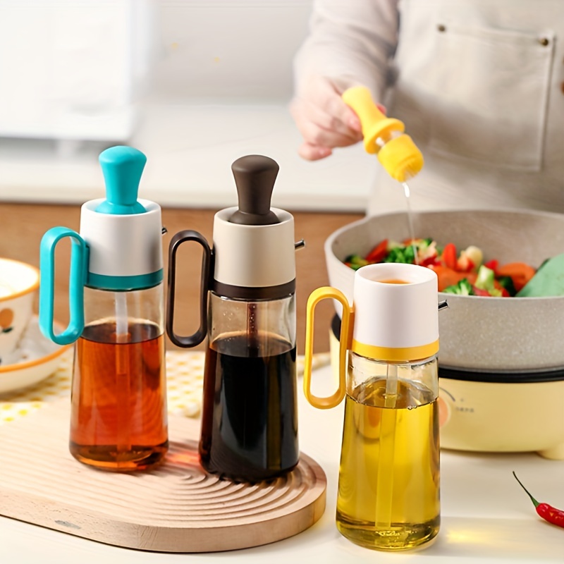 2 In 1 Oil Bottle with Brush Glass Sauce Container Cooking Oil