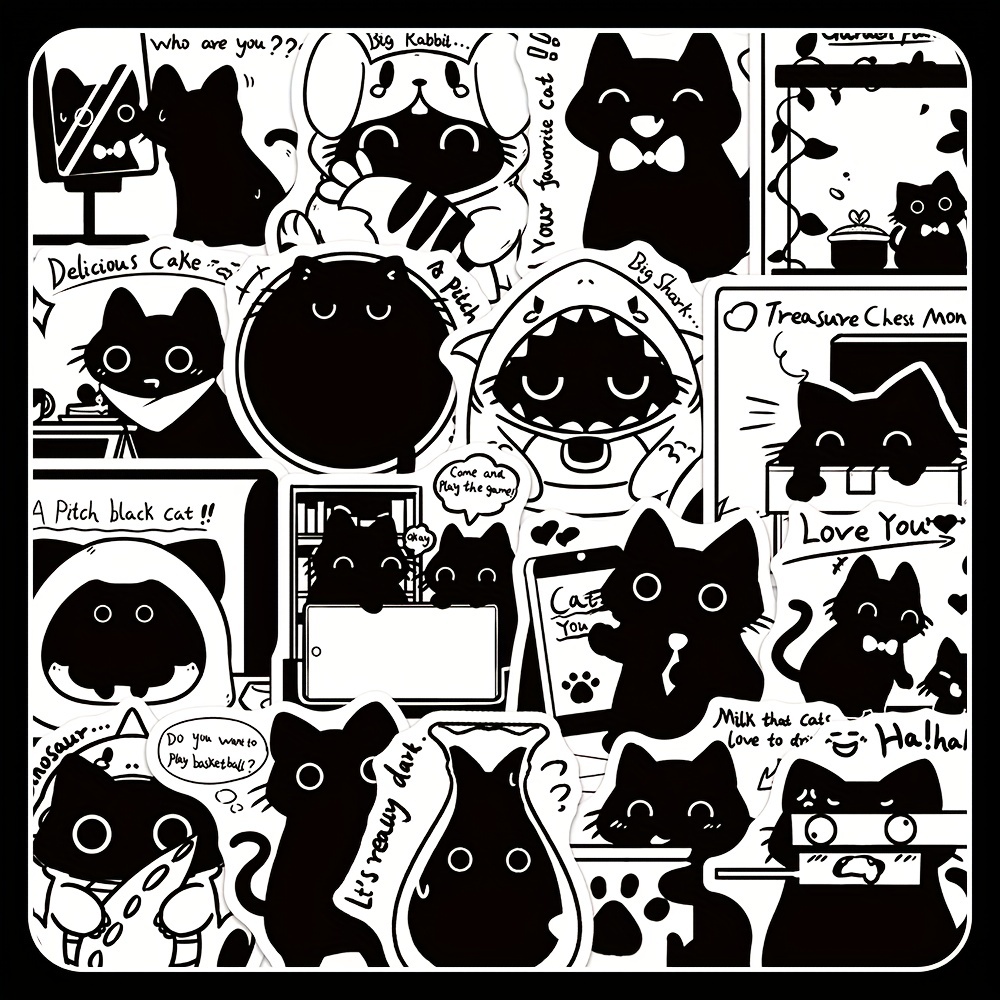 Kawaii Black Cat Anime Stickers For Scrapbooking Bullet - Temu