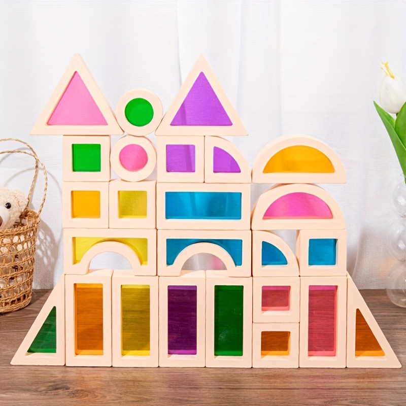 Wooden Rainbow Building Blocks Acrylic Transparent Building - Temu