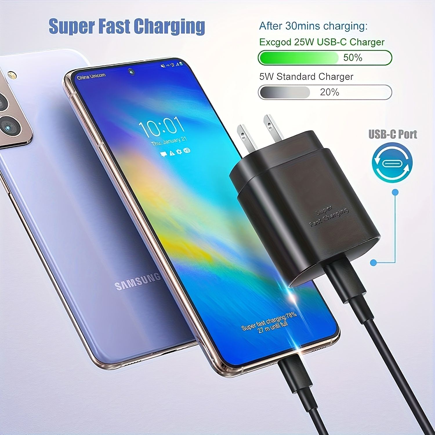 Chargeur Charge Rapide USB C pour Samsung Galaxy A14, A13, A23 5G