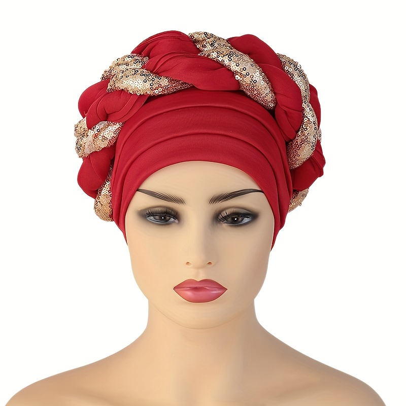 color block glitter braid turbans women elegant head wraps  display picture 1