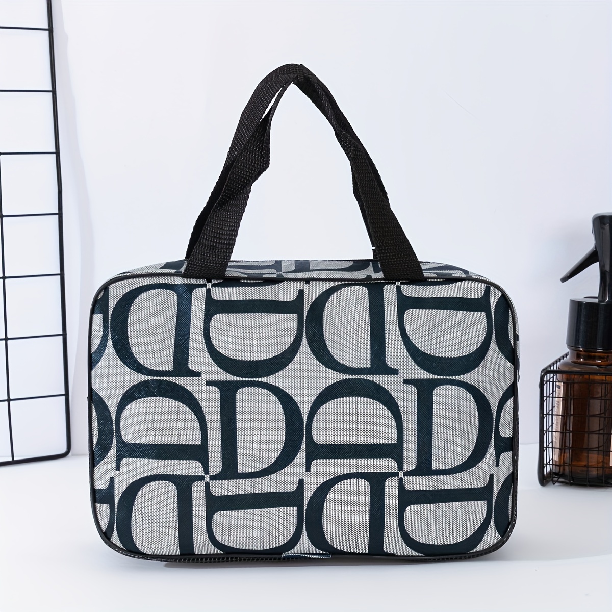 

Letter "d" Pattern Fashion Toiletry Bag, Waterproof Cosmetic Bag, Portable Travel Bag Handbag