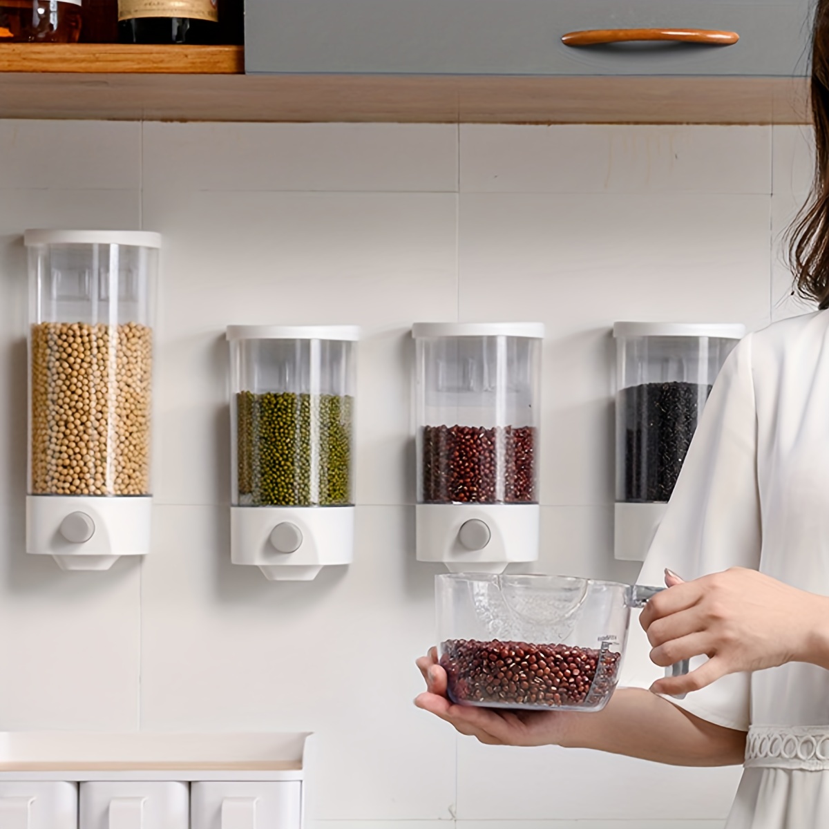 Wall-Mounted Dry Food Dispenser Kitchen Rice Storage Container