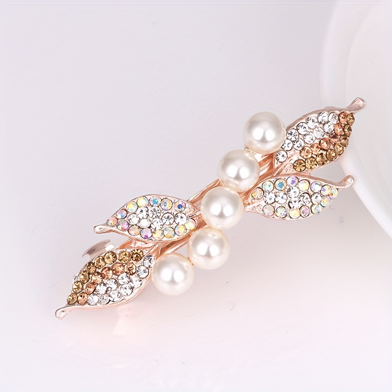 Leaf Hair Clip Pearl French Barrette Decorative Accessory