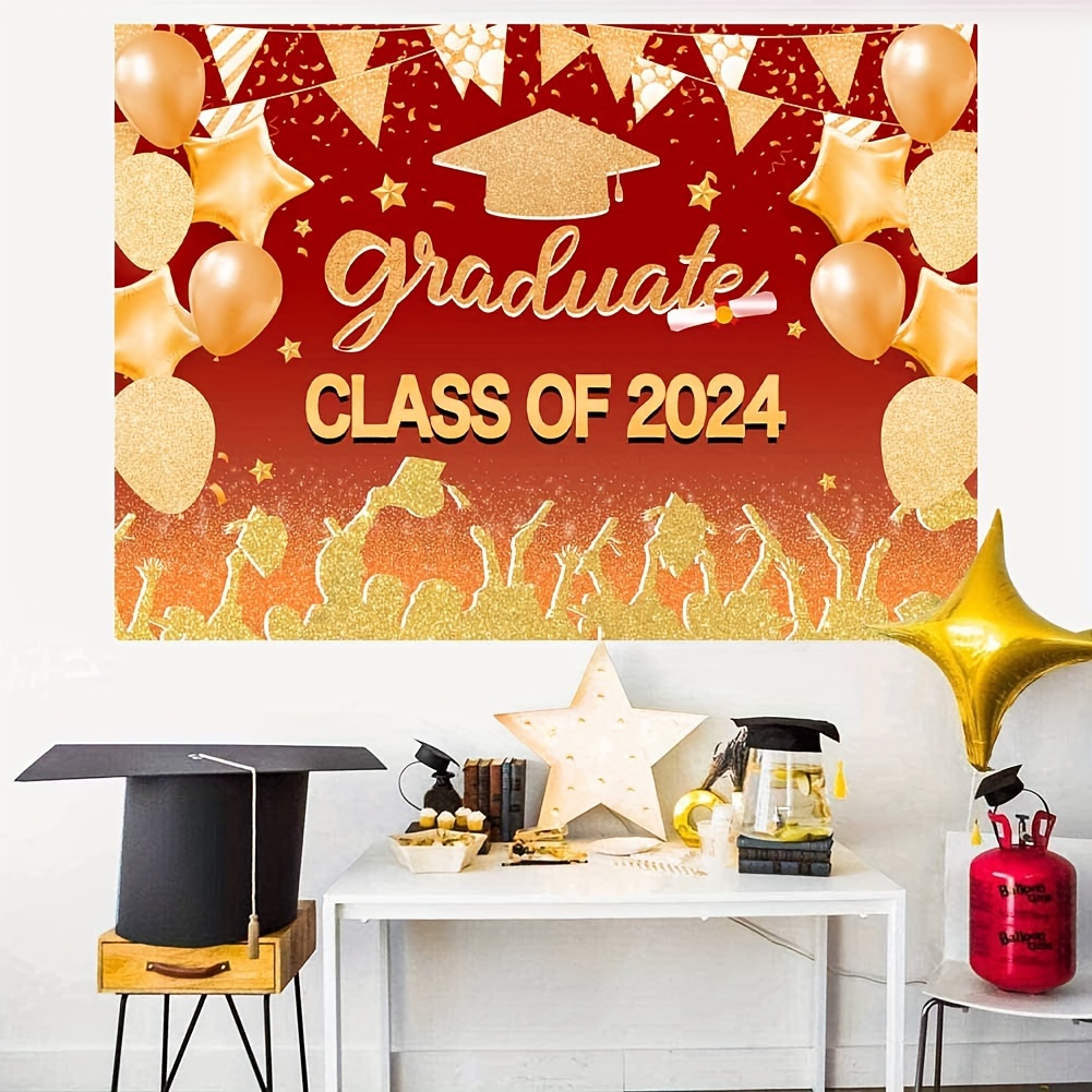 2024 Graduation Banner Rose Red Gold Graduation - Temu