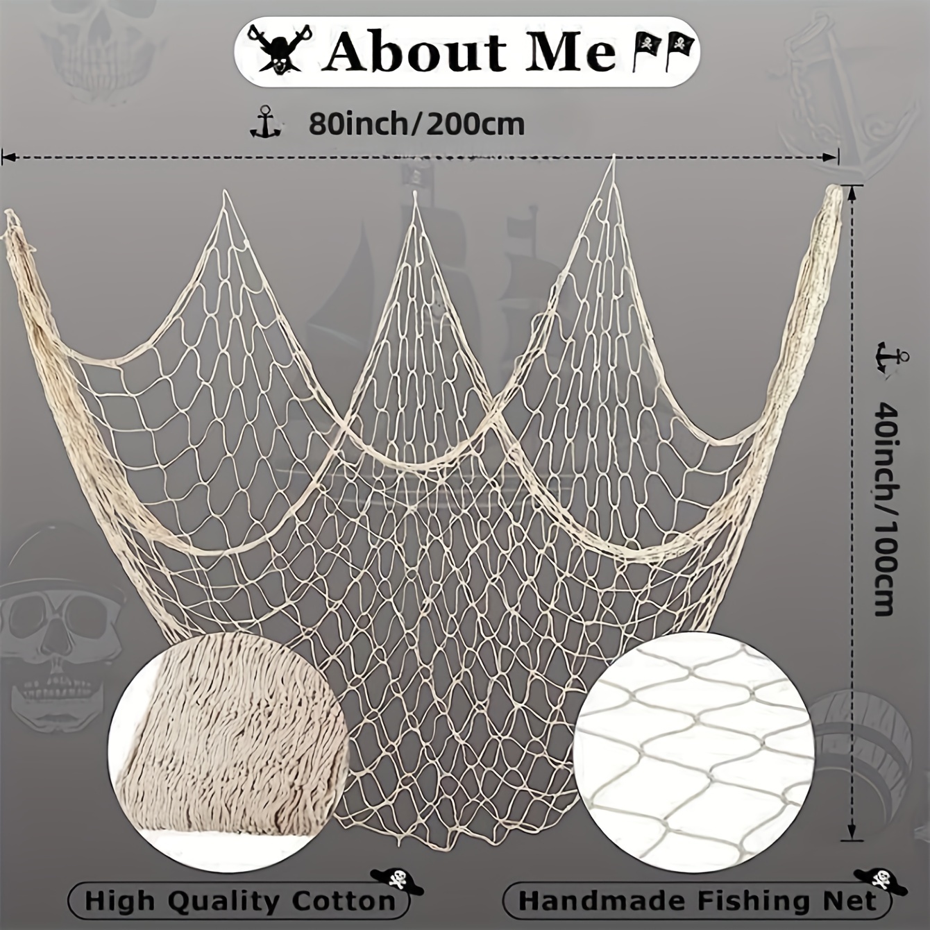 OJYUDD Fishing Net Decor, Fishnet Decor, Mediterranean Style Photographing  Decoration, Natural Fish Net, Fish Net Party Accessory and Wall Table Decor  (Creamy White) : : Sports & Outdoors