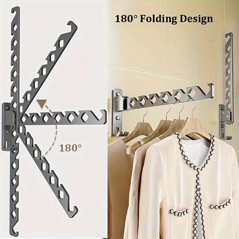 Folding Wall Mounted Clothes Hanger Rack Wall Clothes Hanger Stainless  Steel Swing Arm Wall Mount Clothes Rack Heavy Duty Drying Coat Hook Clothing  Hanging Syst…