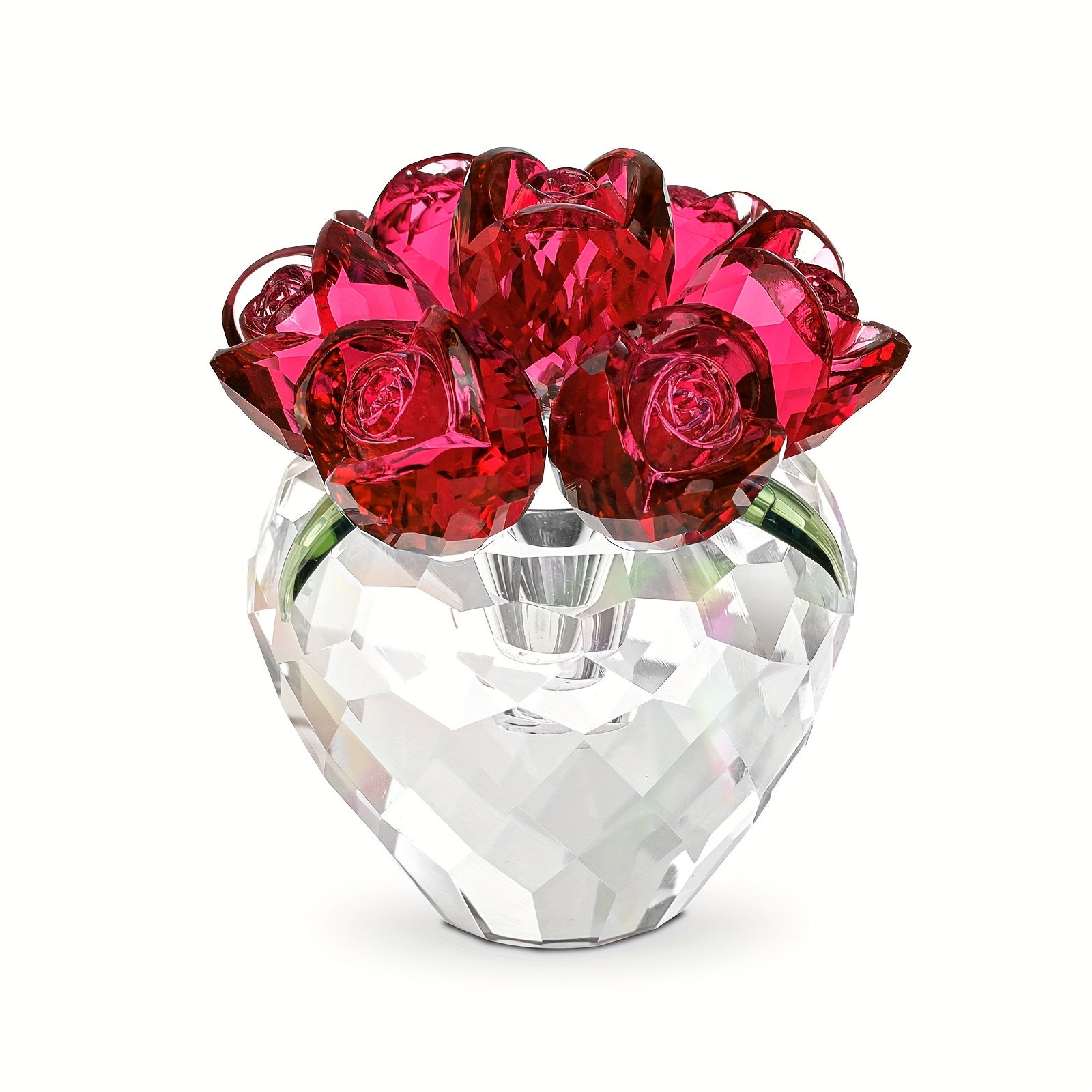 H&D HYALINE & DORA Crystal Red Rose Figurines Collectible with Outer Heart  Ring, Glass Flower Ornament Paperweight Centerpieces for Home Table Decor