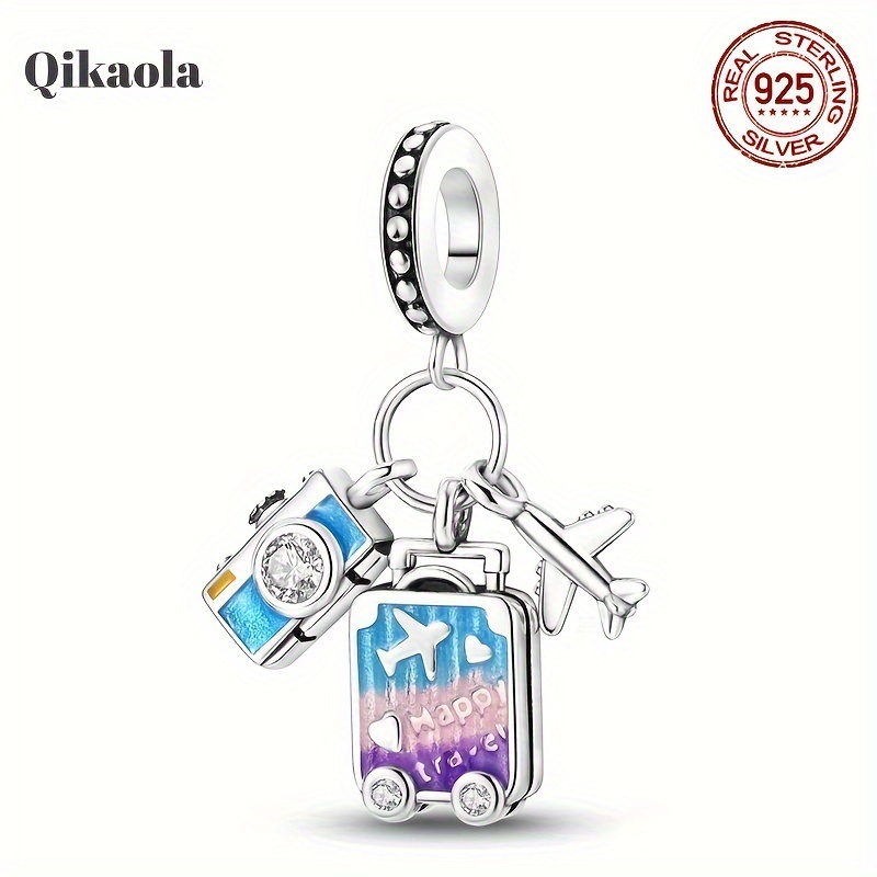 

Qikaola 925 Sterling Silver Charm Bead, Camera Luggage Airplane Pendant, Fits Original Pandora Bracelets, Diy Women's Jewelry, Birthday Engagement Gift, 2024 New Arrival