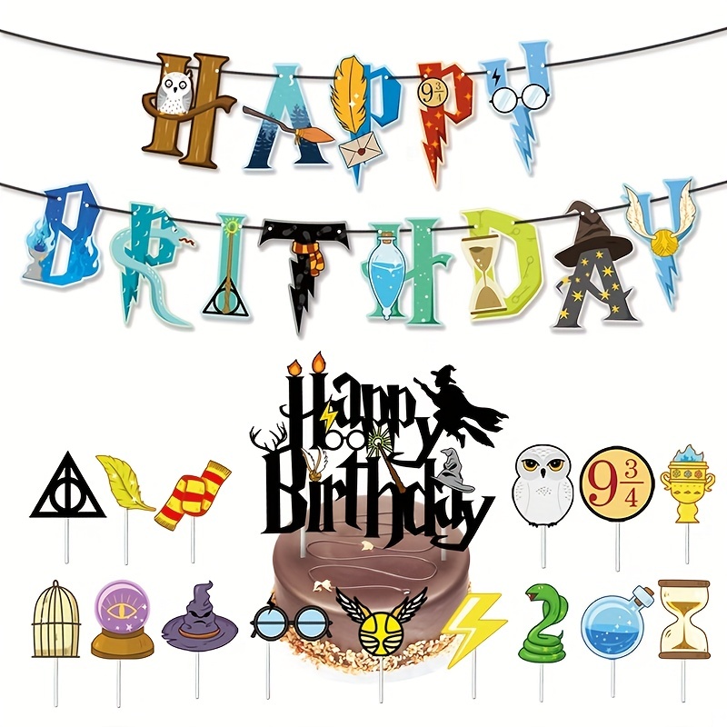 Decoracion Cumpleaños Harry Potter Globos Mago Feliz Cumpleaños del  Pancarta Adorno de Torta para Niños Decoraciones de Fiesta Cumpleaños de  Wizard