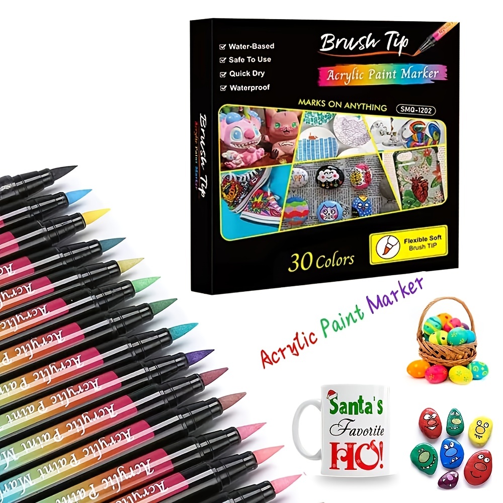 30pcs Soft Brush Tip Kids Drawing Waterproof Paint Marker Pens For DIY Art Crafting