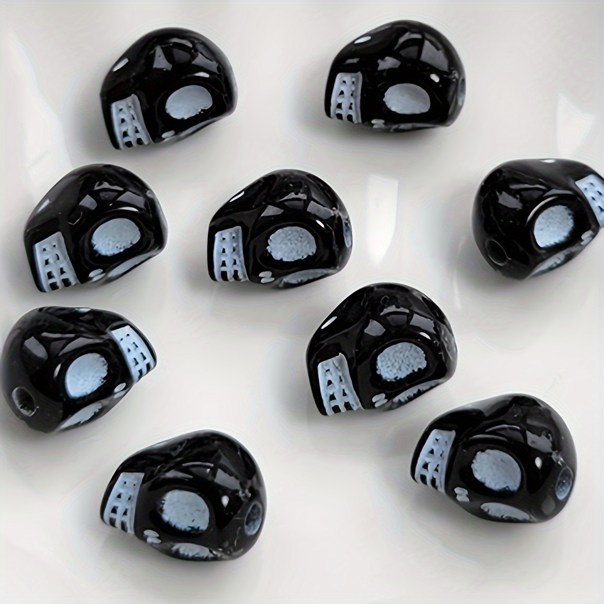 25, Black & White Skull Beads