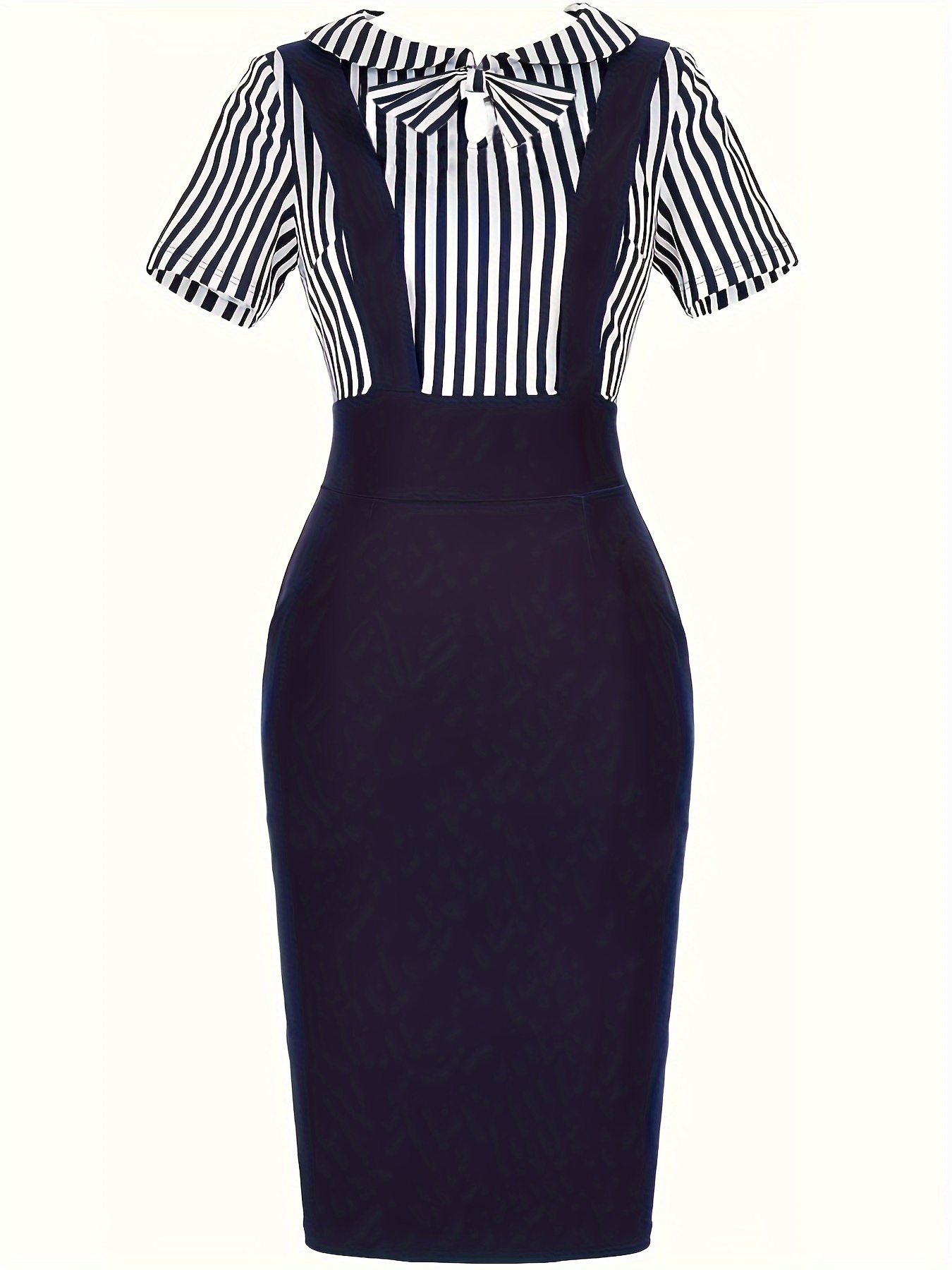 elegant womens pencil dress short sleeve striped top hip - Temu Morocco