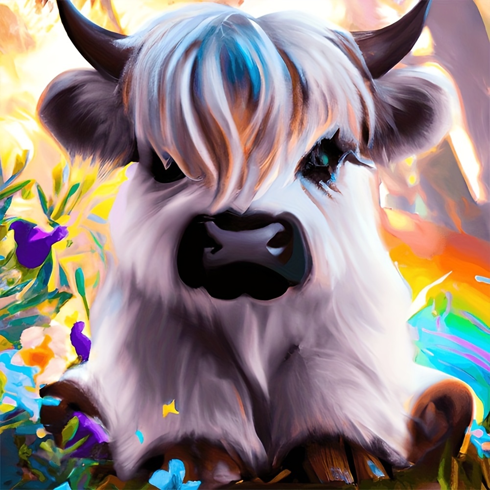 5d Artificial Diamond Painting Kit For Kids With White Frame Cartoon Cow Art  And Crafts For