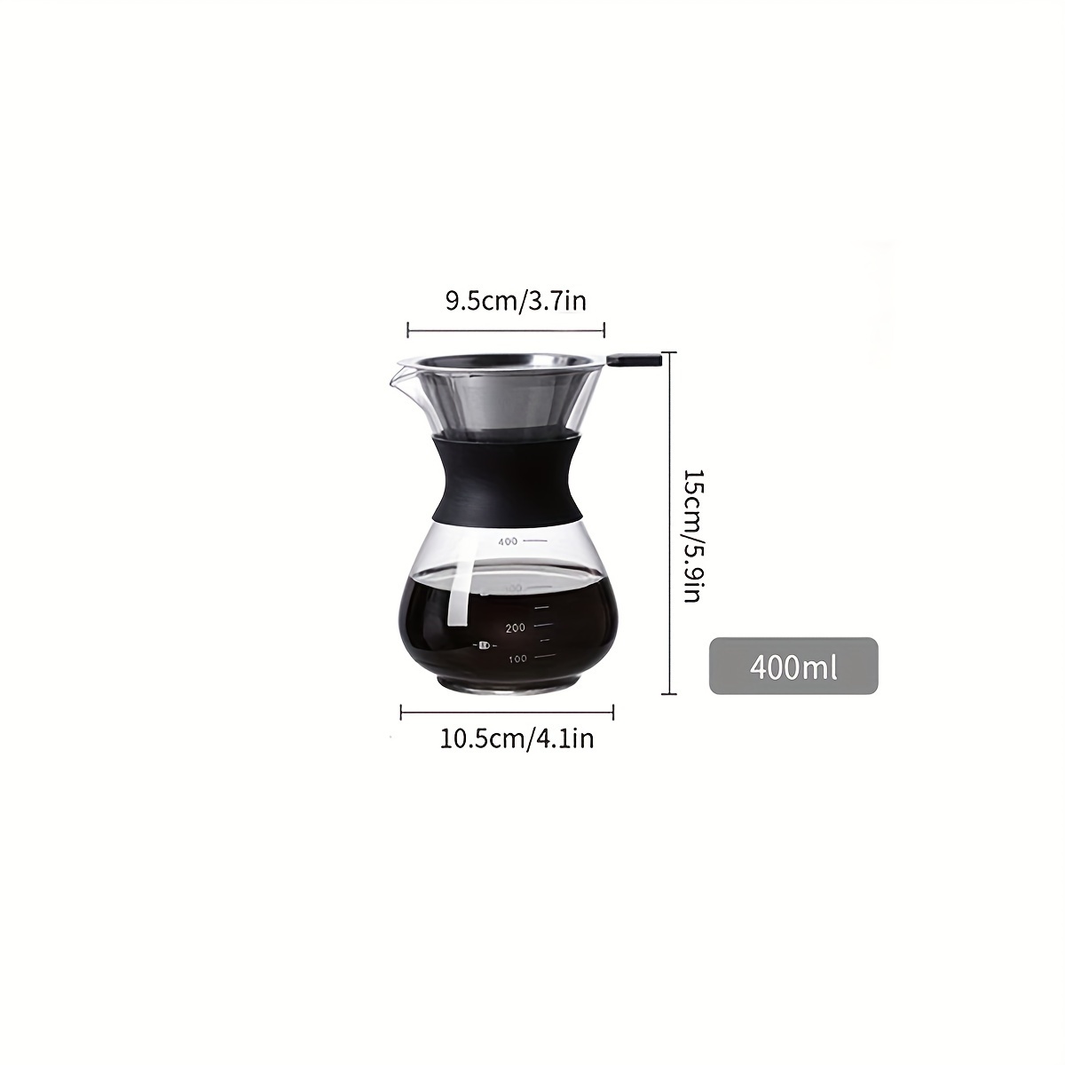 1pc Pour Over Coffee Maker, Pour Over Coffee Brewer with Stainless Steel  Coffee Filter, Large Capacity Dripper Coffee Maker Pour Over with Thermal  Insulating Silicone, 400ml/13.5oz, 600ml/20oz, 800ml/27oz