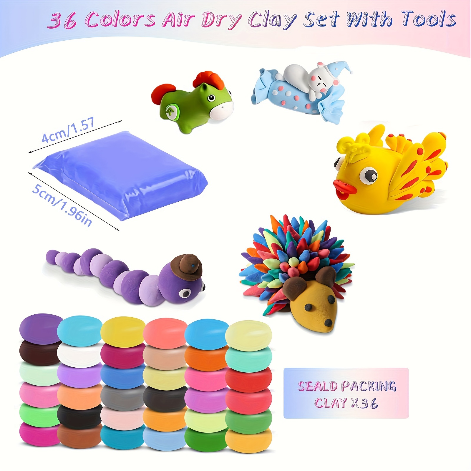 Kit d'argile sèche à l'air 36 couleurs pâte à modeler magique