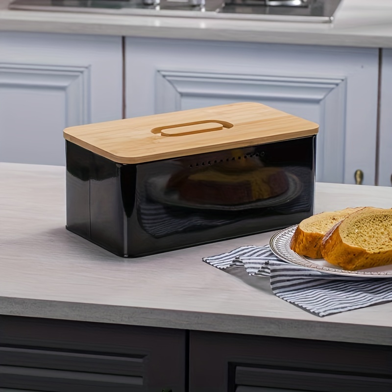 Modern Bread Storage Box Plastic Bread Box With Bamboo - Temu