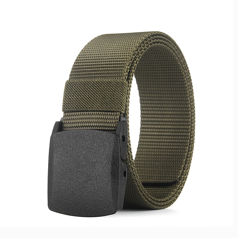 Men's Canvas Belt Plastic Buckle Metal-Free Military Tactical Waist Belt  Outdoor Hiking Webbing Belt, 6 Colors Available