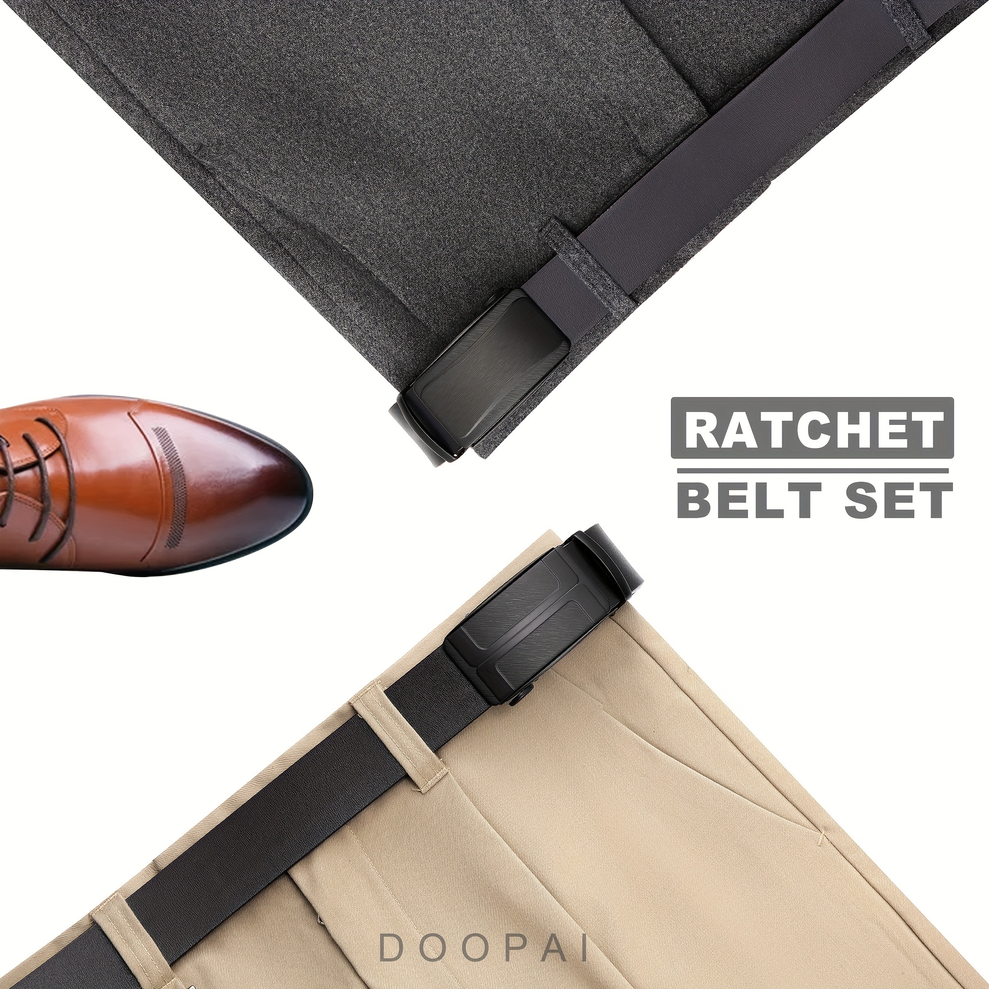 Men's Leather Ratchet Belt Automatic Buckle For Casual Jeans