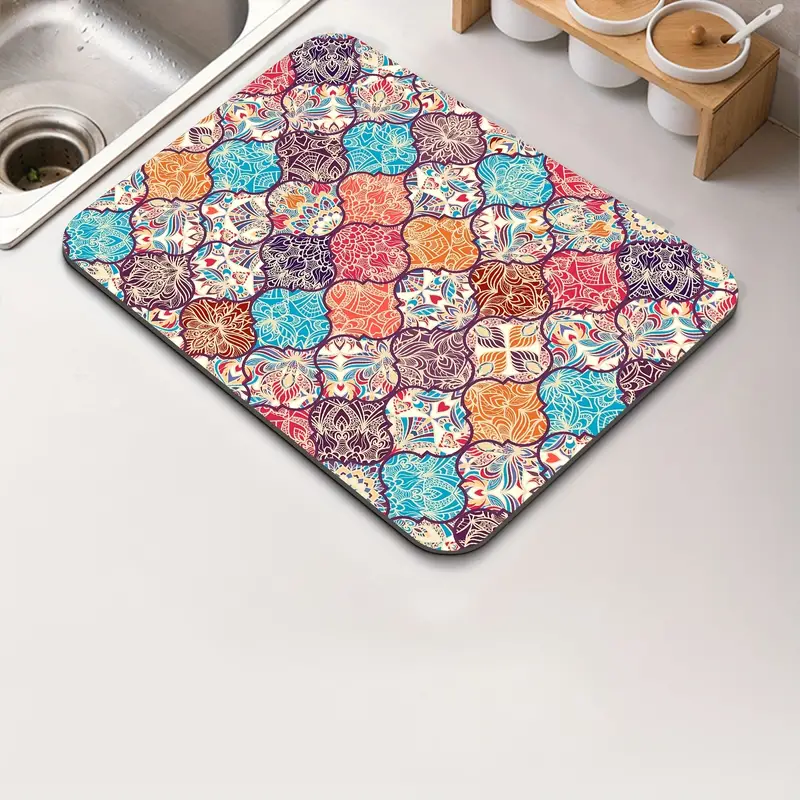 Chic Moroccan Floral Medallion Trellis Microfiber Dish Drying Mat For Kitchen  Counter - Heat Resistant, Absorbent, And Stylish Dish Drainer Rack Pad - -  Temu