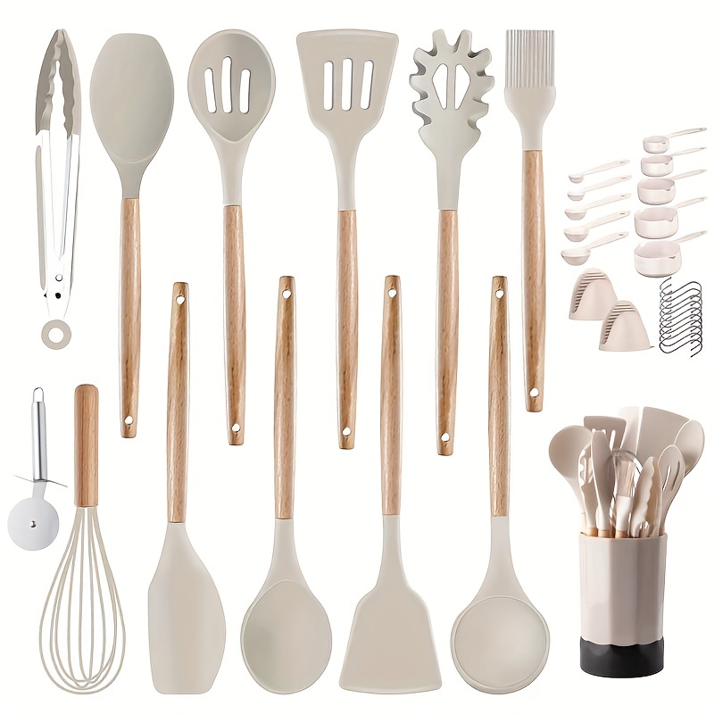 12 Pezzi Utensili Cucina In Silicone Manico In Legno Spatola - Temu Italy