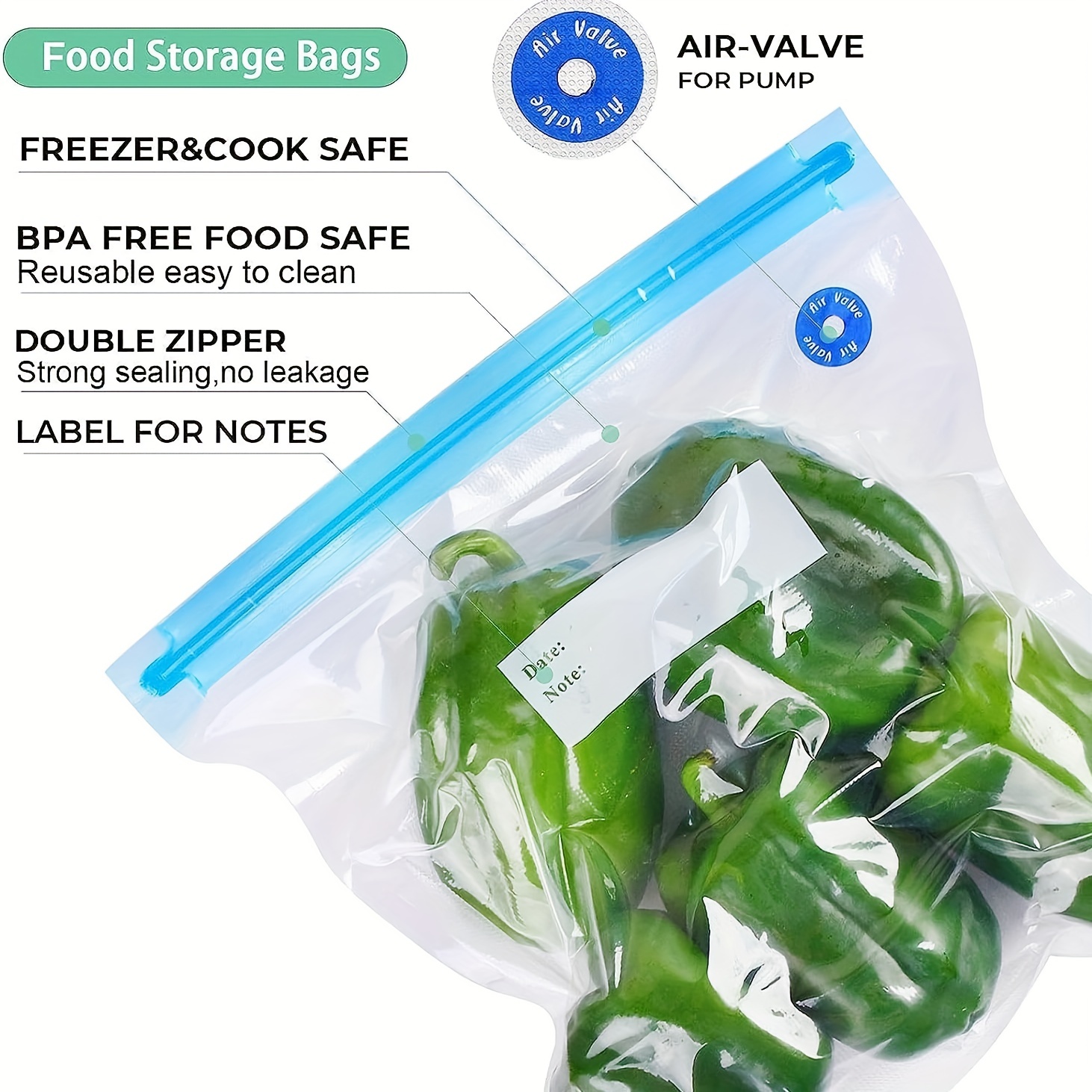 Sous Vide Bags 20Pcs Reusable Vacuum Food Storage Bags Kit with